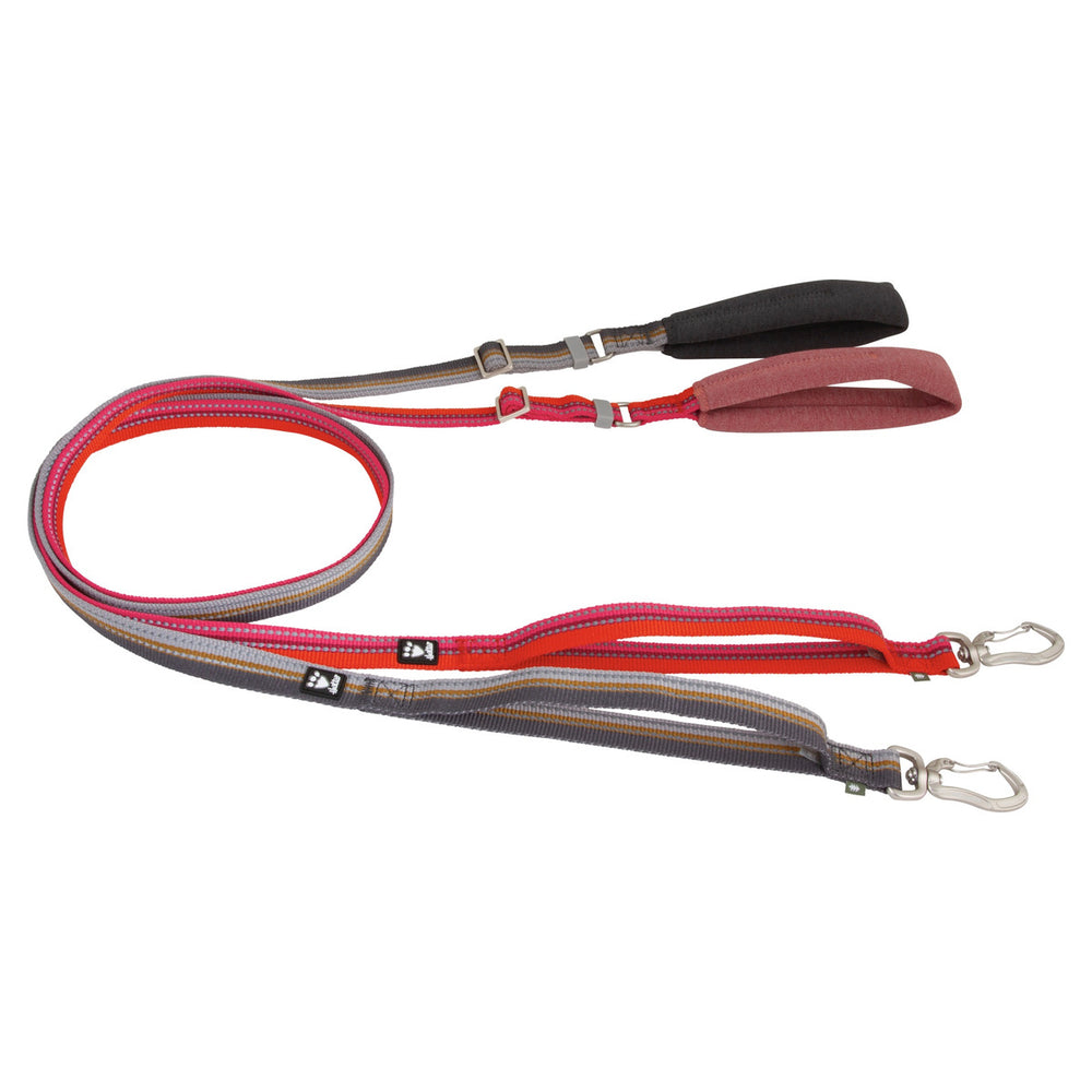 Verstellbare, mehrfarbige Hundeleine mit zwei Griffen und Karabinerhaken, aus strapazierfähigem, umweltfreundlichem Material.