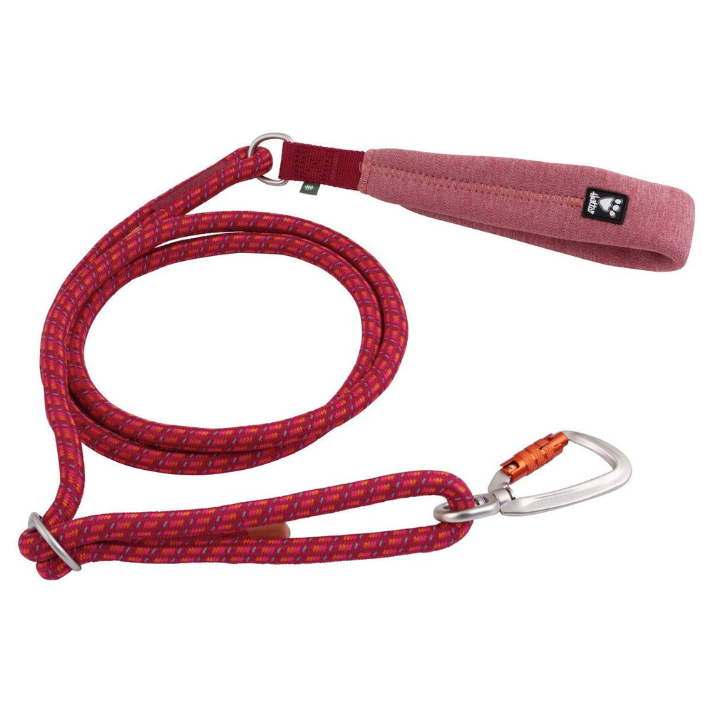 Bunte Hundeleine mit gepolstertem Griff, rotem und pinkem Muster, silbernem Karabinerhaken & D-Ring, Adjustable Rope Leash Eco.
