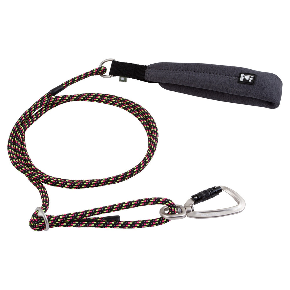 Bunte geflochtene Hundeleine mit gepolstertem Griff und Metallkarabiner, verstellbar und umweltfreundlich.