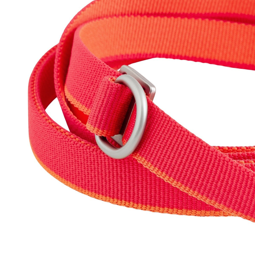 Orange-rote Hundeleine Multilong Leash II mit silberner Metallschnalle, robustes Textilband, langlebige Materialien.