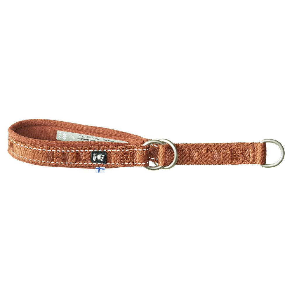 Braunes Zug-Stop-Hundehalsband aus Stoff mit reflektierenden Nähten und Metallringen, umweltfreundlich und casual Design.
