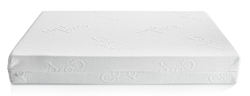 Weißes ORTHO Hundebett OXFORD mit strukturierter Oberfläche und abgerundeten Ecken, verziert mit eingestickten Logos.