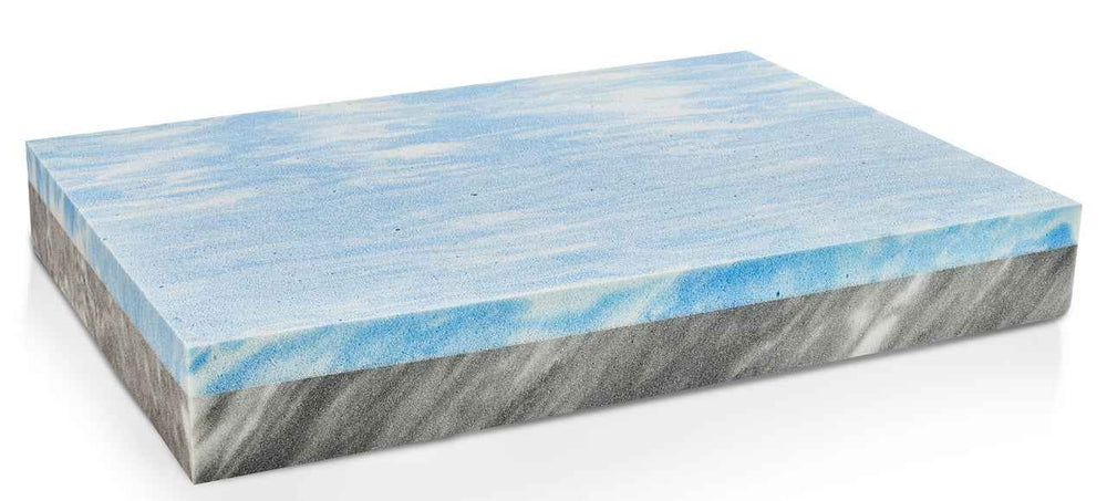 ALT-Text: Orthopädisches Hundebett TUDOR in Blautönen mit grauer Marmorierung, perfekt für komfortable Ruhezeiten.