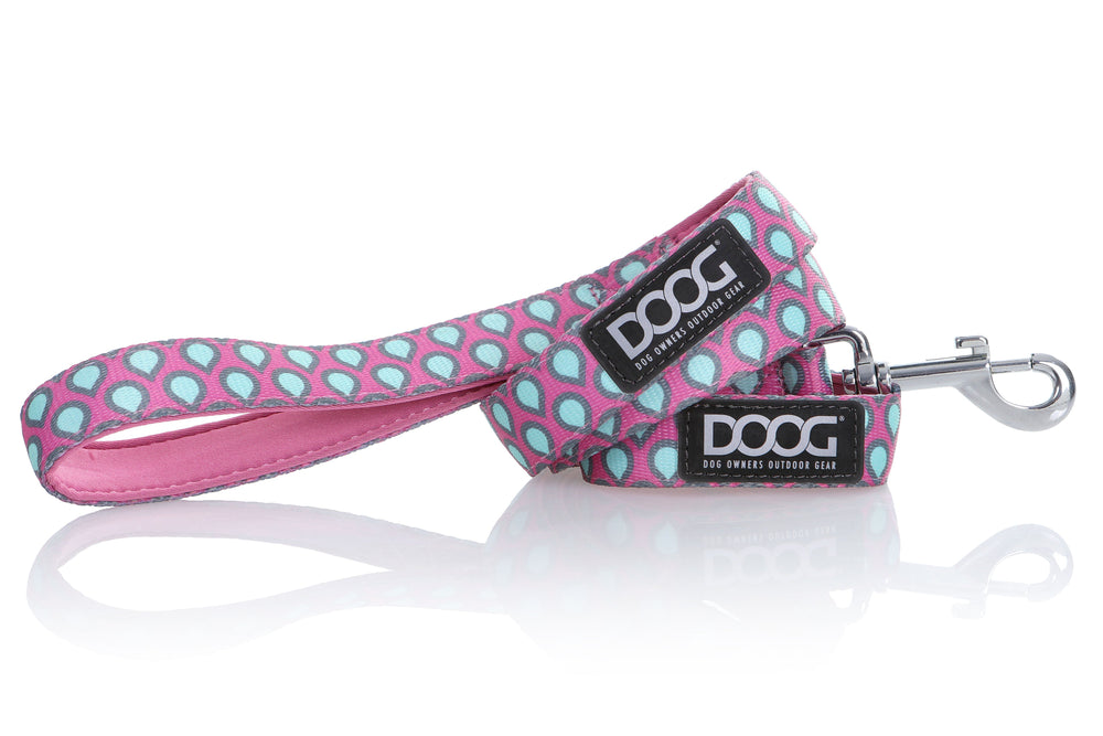DOOG Hundeleine aus Neopren in Türkis und Pink mit verspieltem Muster und robustem Schlüsselkarabiner.