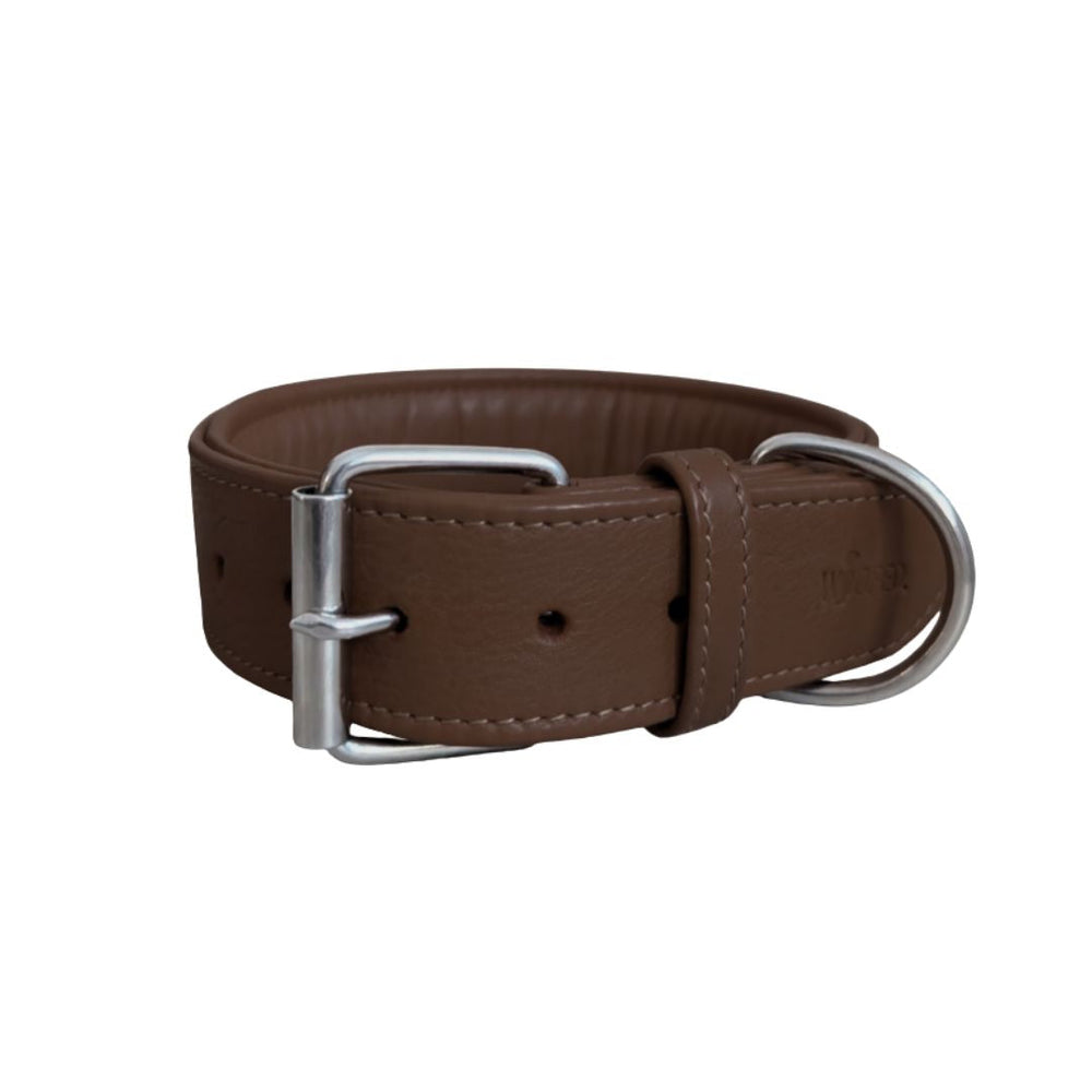 Braunes Lederhalsband Classic Soft mit silberner Schnalle und D-Ring, stilvoll und anpassbar durch mehrere Löcher.