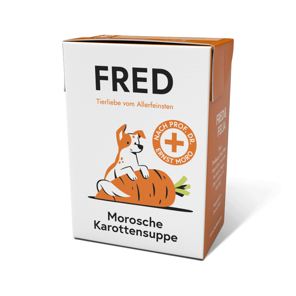FRED Morosche Karottensuppe 2er Set in ansprechender Verpackung mit Hundemotiv, ideal zur Unterstützung der Darmflora bei Dur