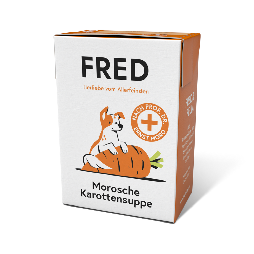 FRED Morosche Karottensuppe 2er Set in ansprechender Verpackung mit Hundemotiv, ideal zur Unterstützung der Darmflora bei Dur