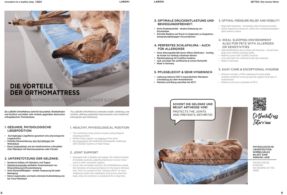 Orthopädisches Hundebett OXFORD von LaBon für optimale Unterstützung und Bewegungsfreiheit, ideal für Allergiker.