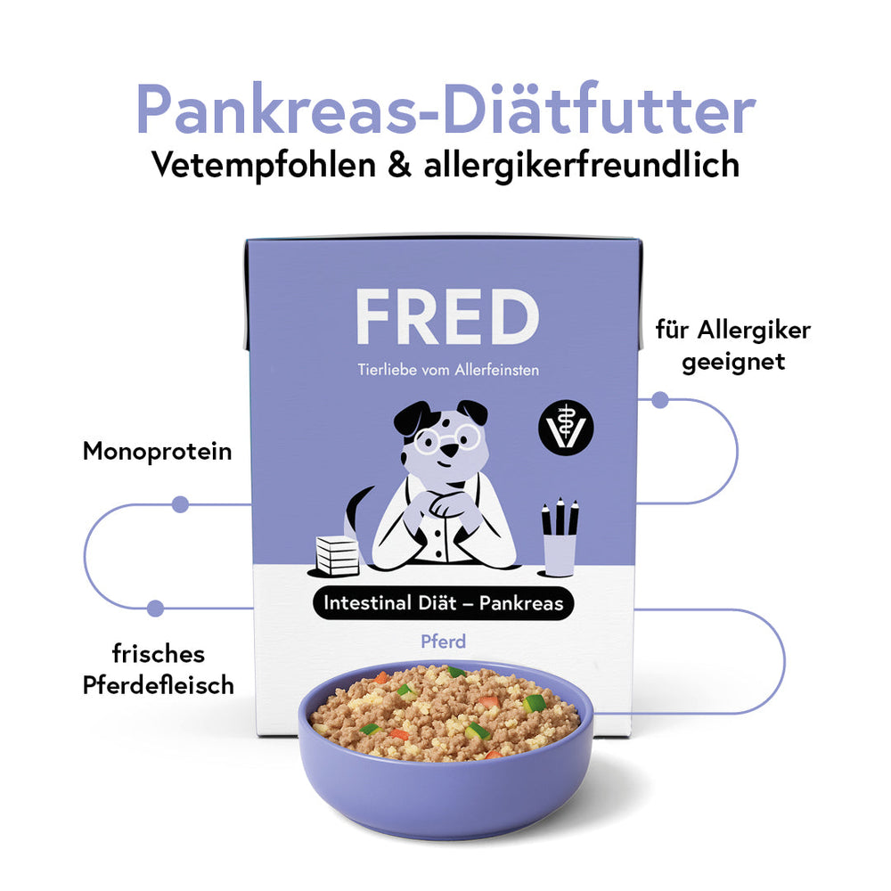 FRED VET Intestinal Diät Pankreas für Hunde, vetempfohlen, mit frischem Pferdefleisch, unterstützt die Verdauung und ist alle