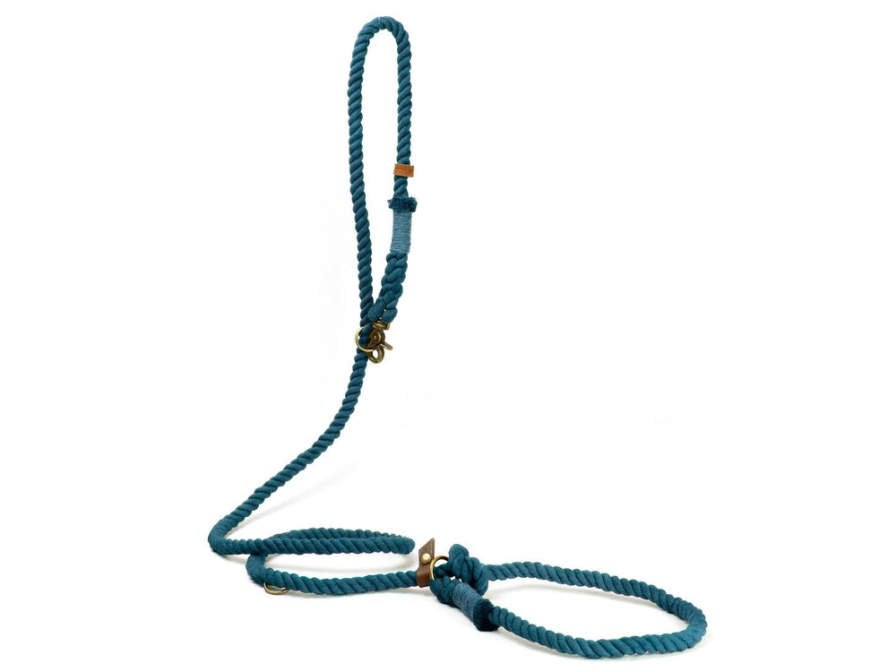 Robuste, blaugrüne Retrieverleine 'Ahoi' aus geflochtenem Material mit Schlaufe und Clip. Ideal für aktive Hunde.