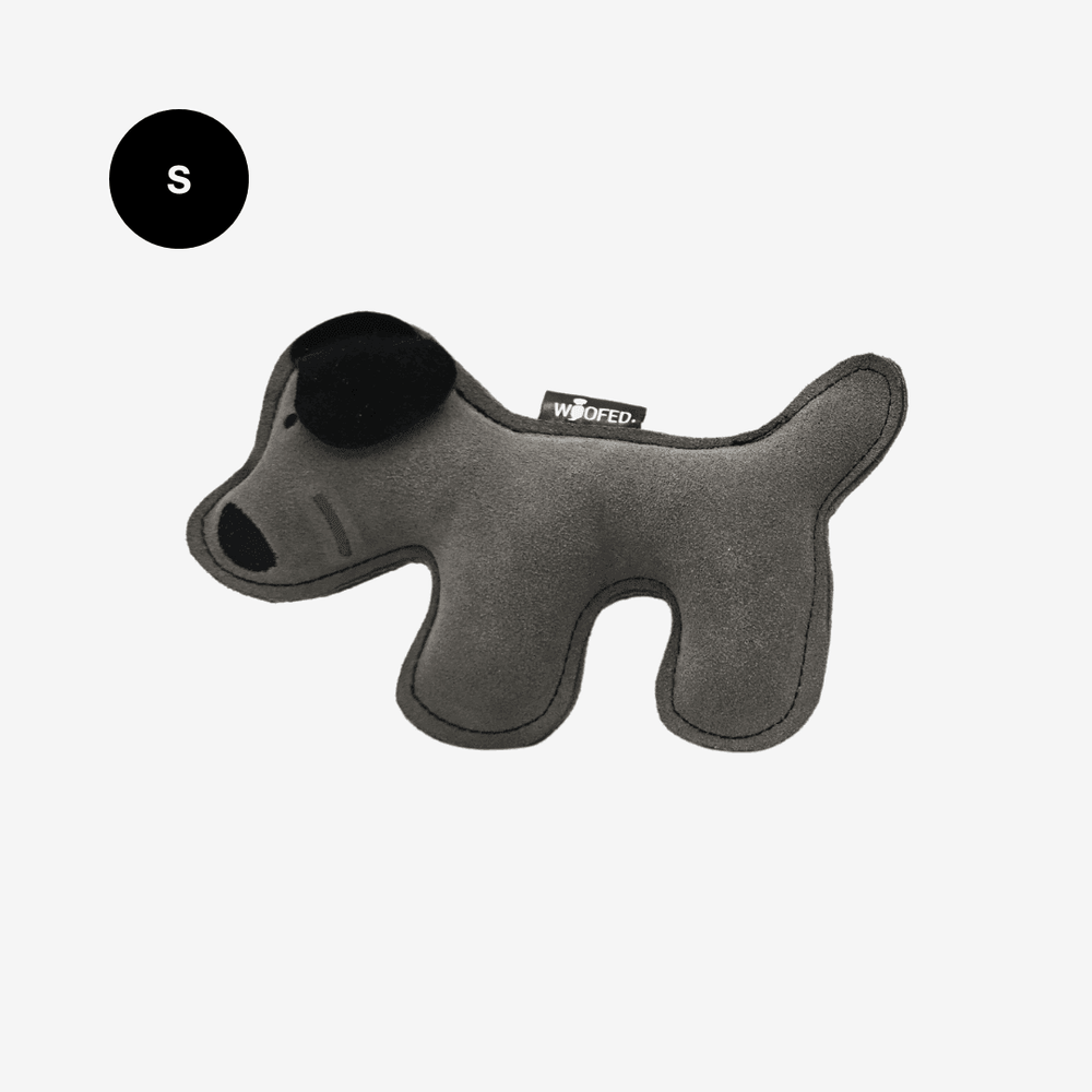 Rindsleder-Hund-Spielzeug in Hundform, robust und weich, ideal zum Kuscheln und Spielen für kleine und große Hunde.