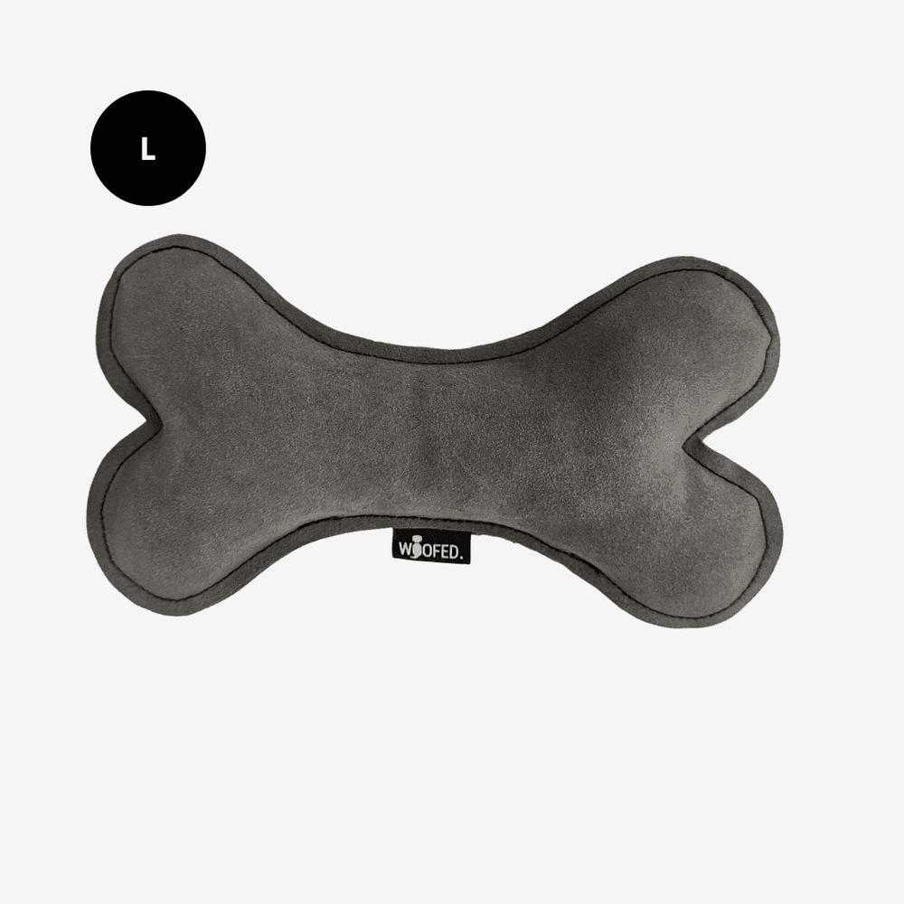 Rindsleder-Knochen für Hunde in grau, weich und griffig, ideal für Apportier- und Kuschelspiele, Größe L.