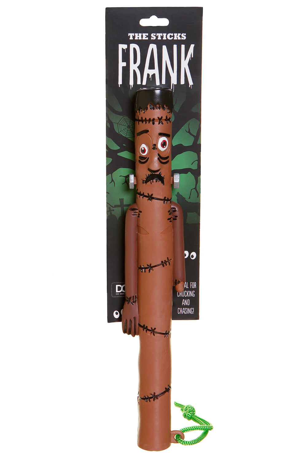 Spielzeug Frank: grinsende Holzstockfigur mit Schnüren, ideal für Kinder, kreativ und lustig.