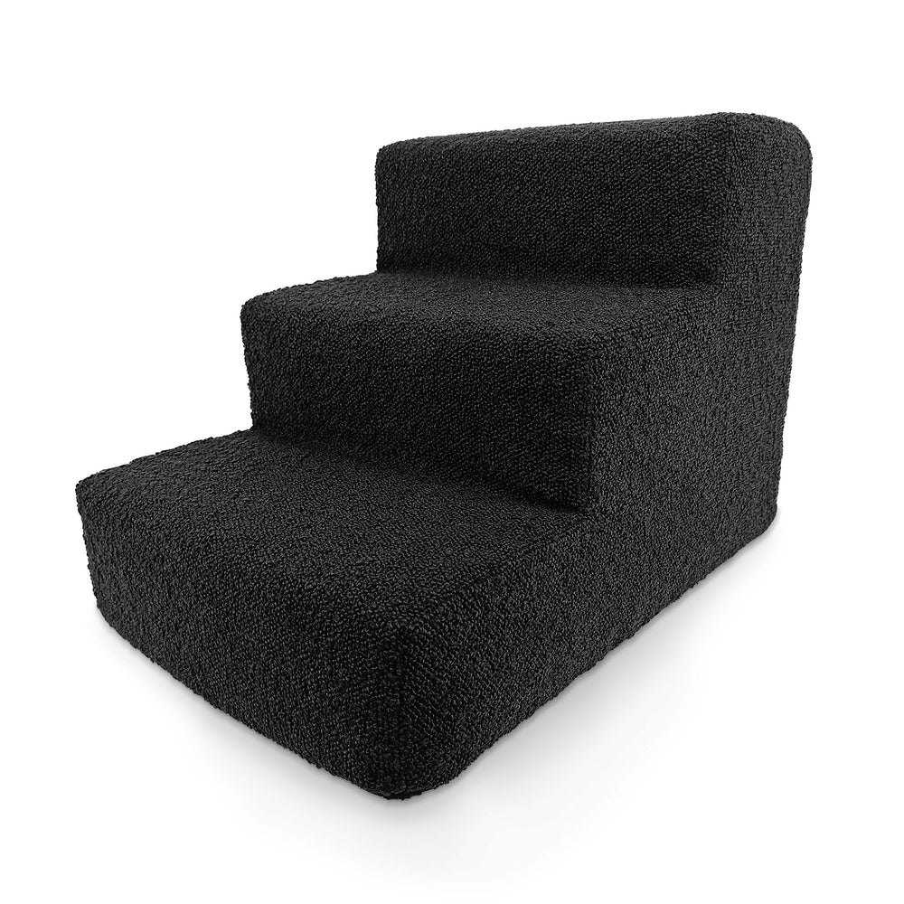 Dreistufige Haustiertreppe Nubosteps in modernem Schwarz, ideal für kleine Hunde oder Katzen.