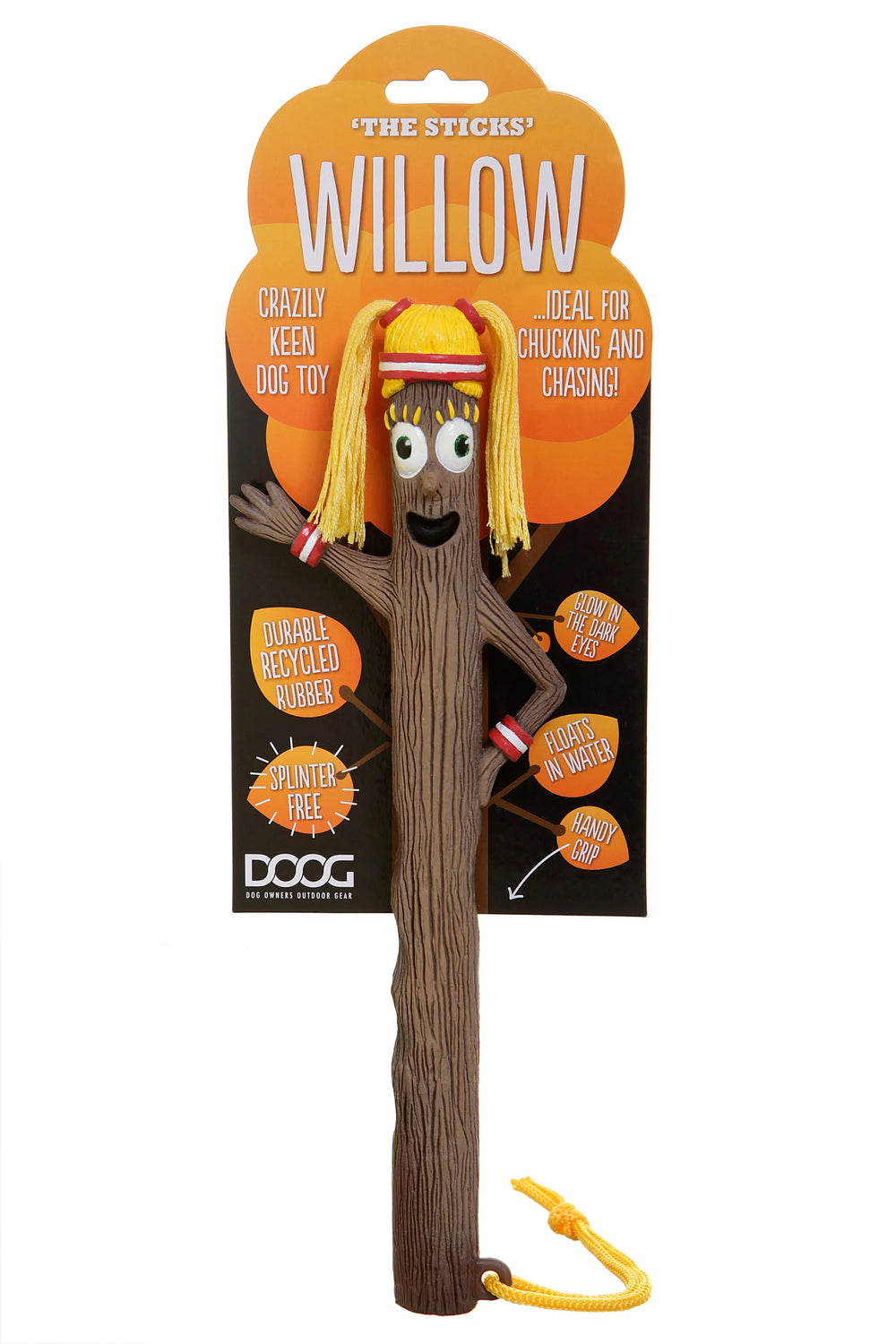 Hundespielzeug "Willow" in Astform mit brauner Oberfläche, zotteliger Perücke und großen Augen für Spaß und Spiel.