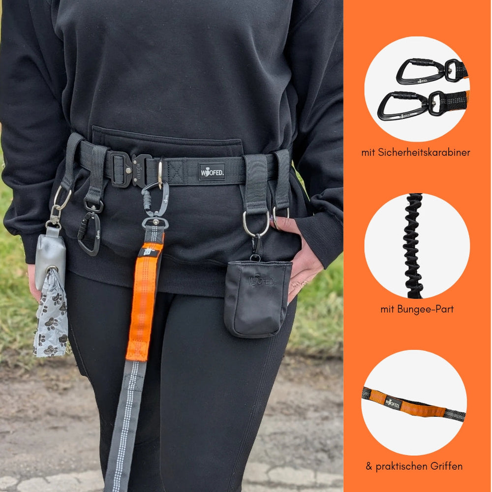 Bungee Jogging- und Wanderleine mit beidseitigem Griff, Sicherheitskarabiner und reflektierendem Design für aktive Hundehalte
