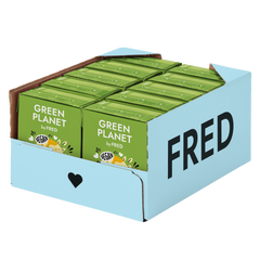 Kiste mit veganem Hunde-Futter GREEN PLANET Kein Huhn, umweltfreundliche Alternative in grüner Verpackung.