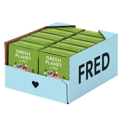 Kartonverpackung von GREEN PLANET Kein Rind (vegan) für gesunde, pflanzliche Hundeernährung in hellblau mit schwarzem Herz.