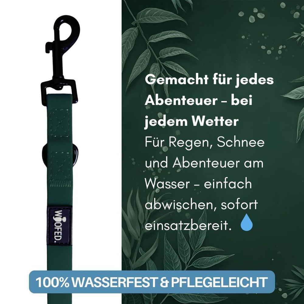 Verstellbare WOOFLEX® Classic Hundeleine in Grün, 100% wasserdicht und pflegeleicht, mit Clip-Haken.