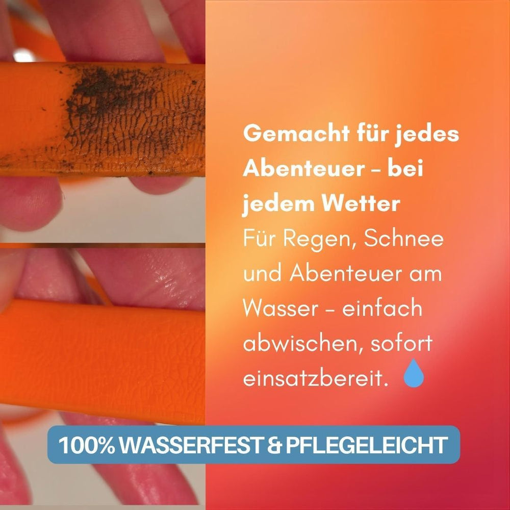 Verstellbare WOOFLEX® Classic Führleine in leuchtendem Orange, wasserfest und pflegeleicht im Vergleich.