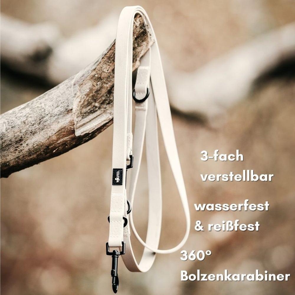 Verstellbare WOOFLEX® Classic Hundeleine in hellem Design, wasserfest und reißfest, mit 360° Bolzenkarabiner.