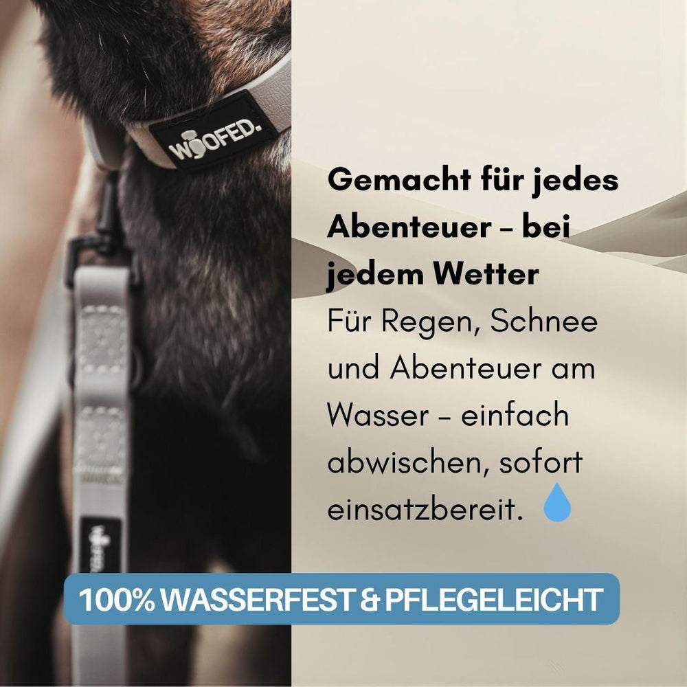 Verstellbare WOOFLEX® Classic Hundeleine, wasserfest und pflegeleicht, ideal für jedes Wetter.