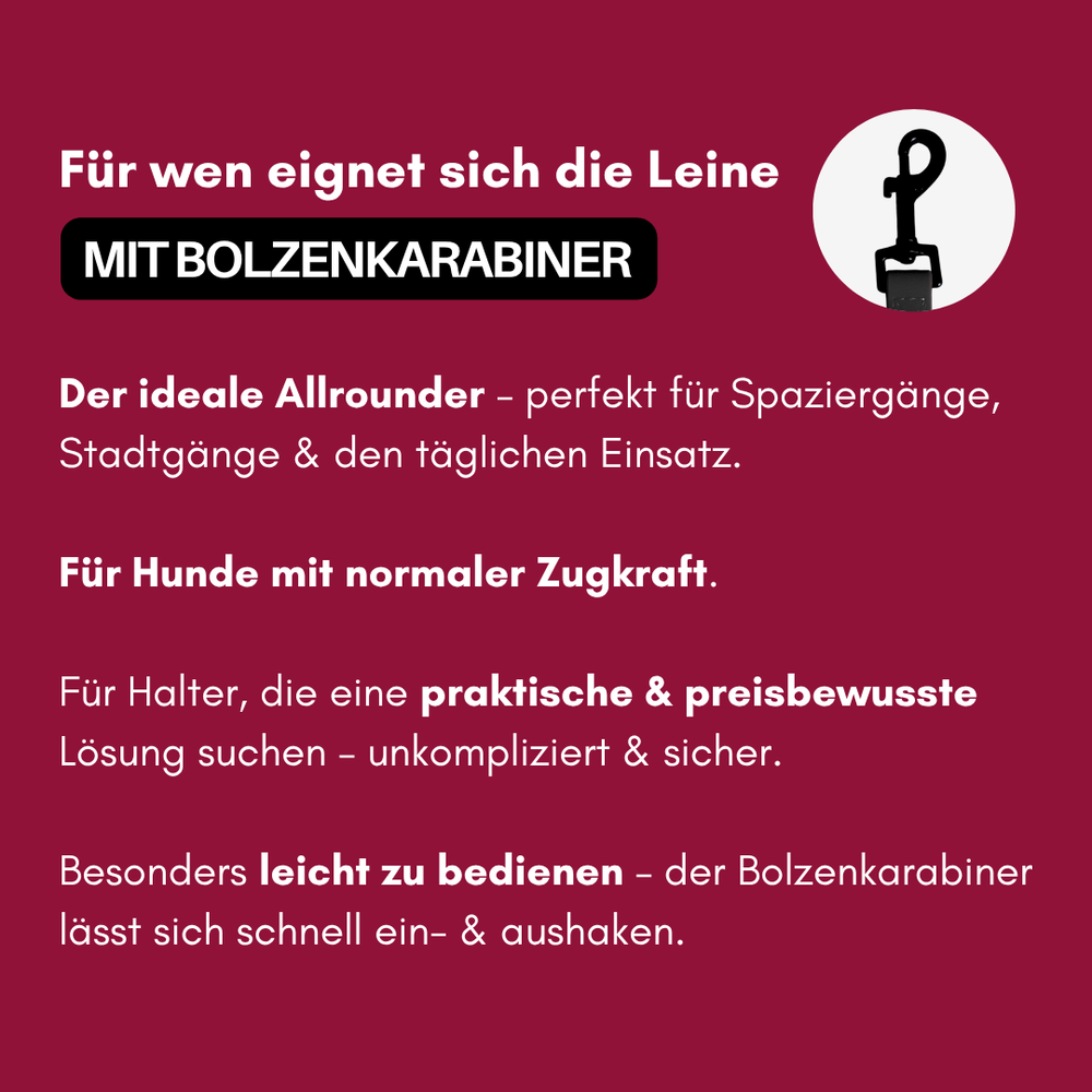 "Führleine WOOFLEX® Classic mit Bolzenkarabiner, ideal für Spaziergänge mit Hunden mit normaler Zugkraft."