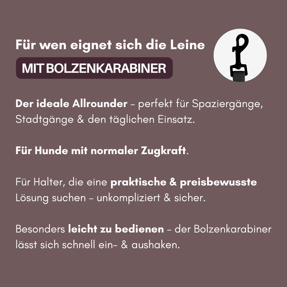 Hunde-Leine WOOFLEX® Classic mit Bolzenkarabiner, ideal für Alltagsspaziergänge und vielseitige Einsätze.