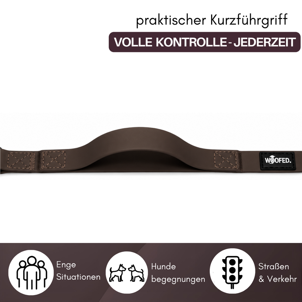 Brauner gepolsterter Kurzführgriff WOOFLEX® Classic für Hunde mit ergonomischer Form für besseren Halt.