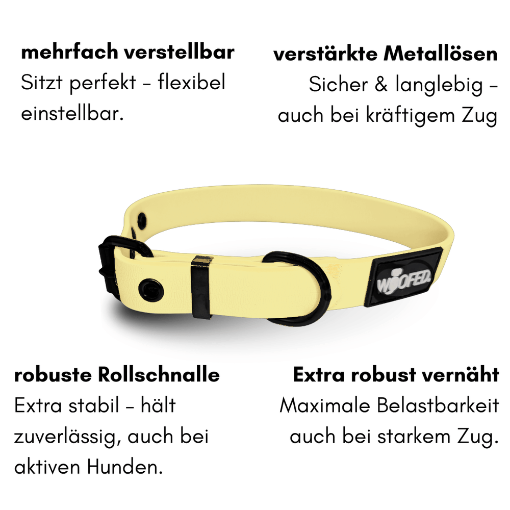 Verstellbares Halsband WOOFLEX® Classic für Hunde mit robusten Metallösen und individueller Anpassungsfähigkeit.