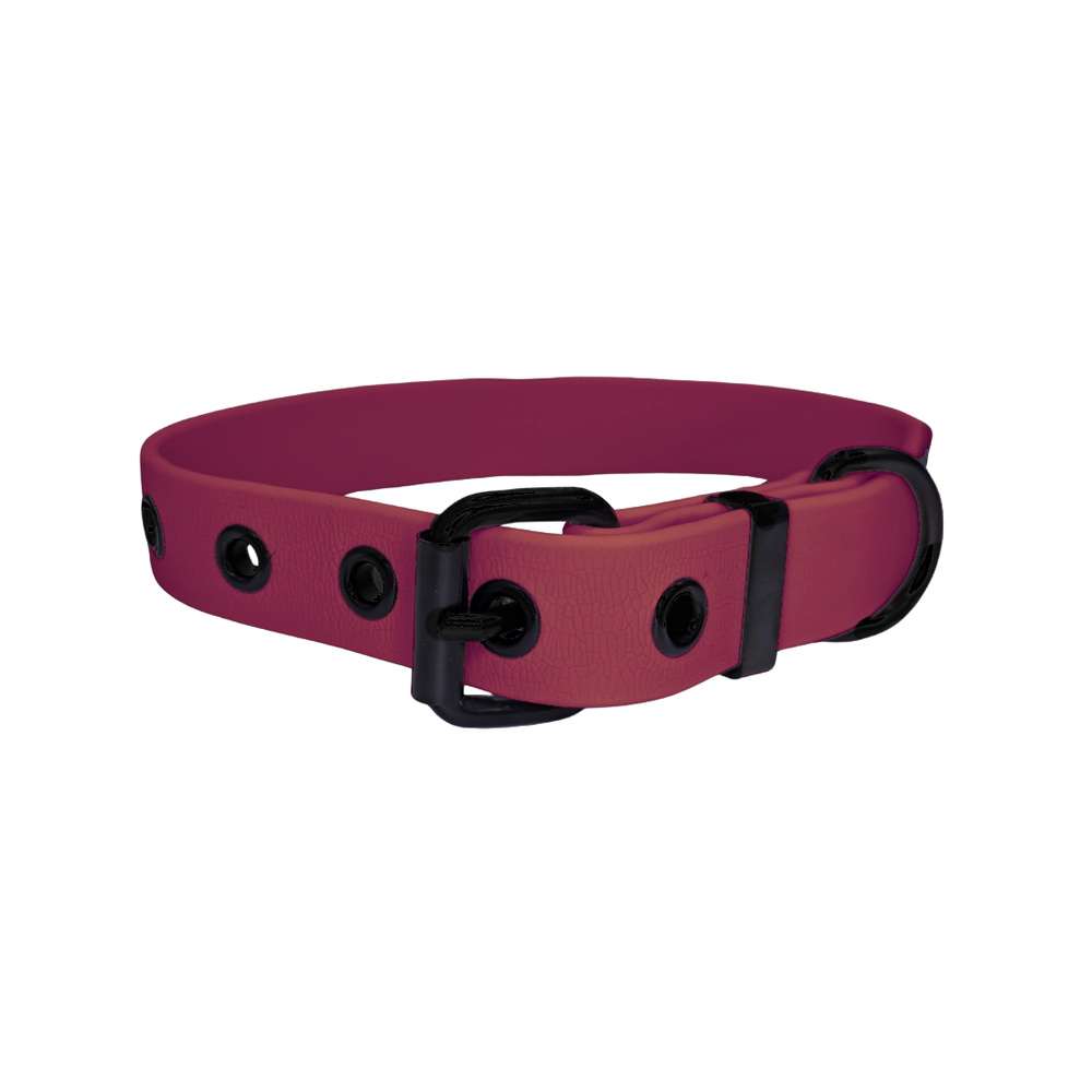 Verstellbares pinkes Halsband WOOFLEX® Classic mit schwarzen Ösen und modernem Design. Ideal für stilvolle Hunde.