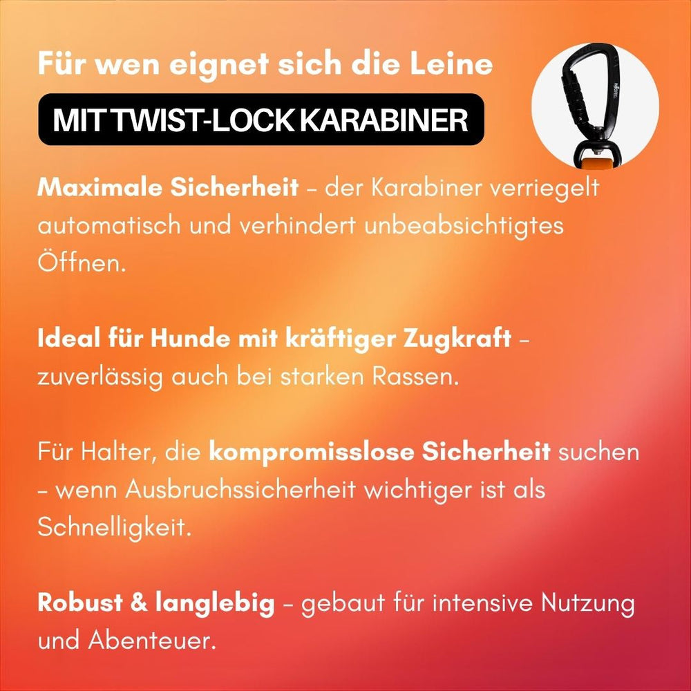 Verstellbare WOOFLEX® Pro Hundeleine mit Twist-Lock Karabiner, ideal für starke Hunde und sicheres Spazierengehen.