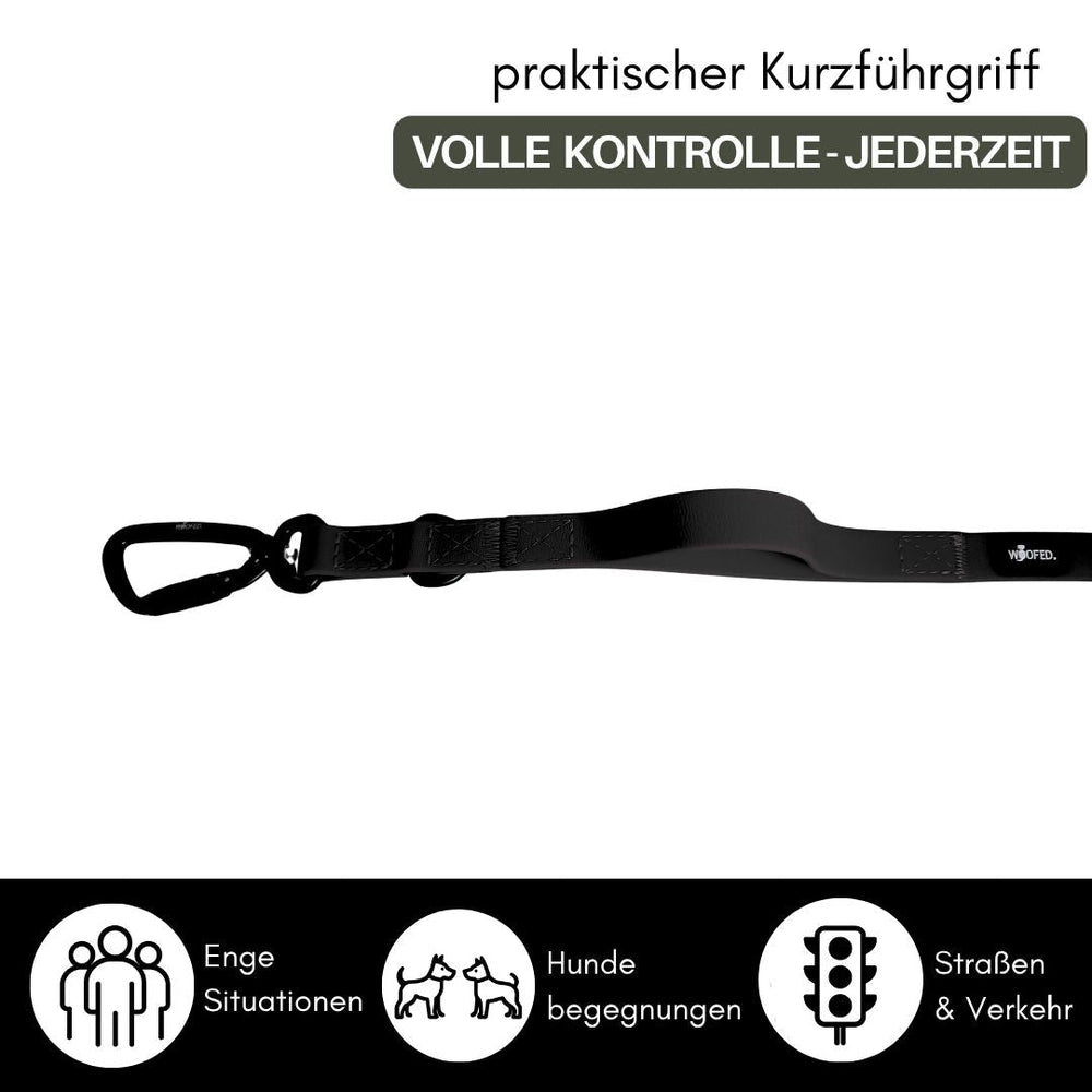 Praktische WOOFLEX® Führleine mit Sicherheitskarabiner für optimale Kontrolle und Sicherheit beim Gassi gehen.