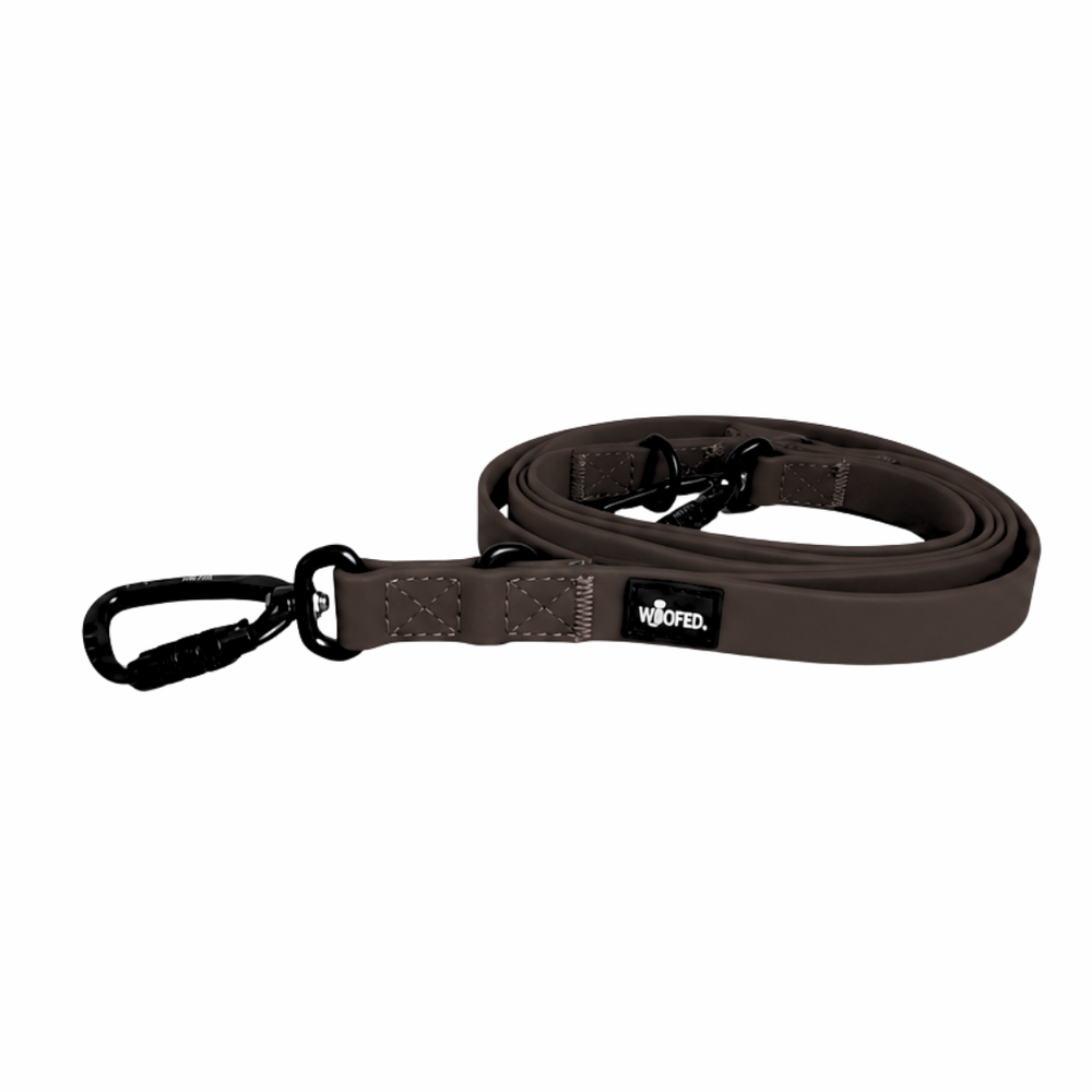 Braune WOOFLEX® Pro Hundeleine mit stabilem Karabiner und Griff, ideal für sichere Spaziergänge mit Ihrem Hund.