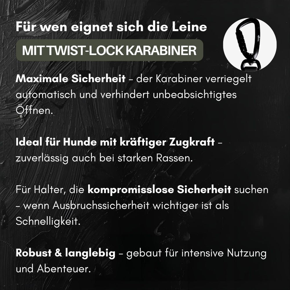 "Führleine WOOFLEX® mit Sicherheitskarabiner für starke Hunde, robust und sicher mit automatischem Verriegelungssystem."