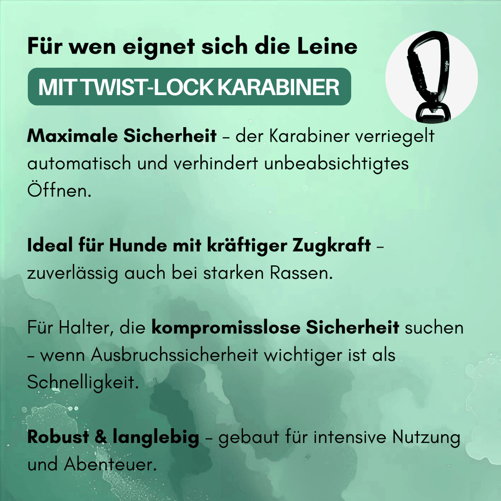 "Führleine WOOFLEX® Pro mit Twist-Lock Karabiner für maximale Sicherheit bei kräftigen Hunden."