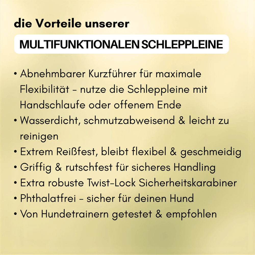 Multifunktionale WOOFLEX® Schleppleine mit Vorteilen wie Flexibilität und hoher Reißfestigkeit für Hunde.
