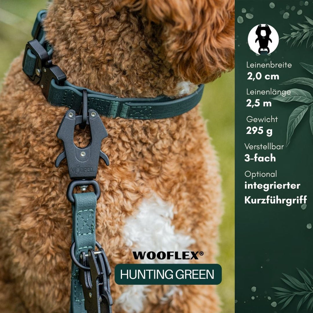 Verstellbare WOOFLEX® Hundeleine in Hunting Green, 2,5 m lang, 2 cm breit, ideal für Spaziergänge mit Ihrem Hund.