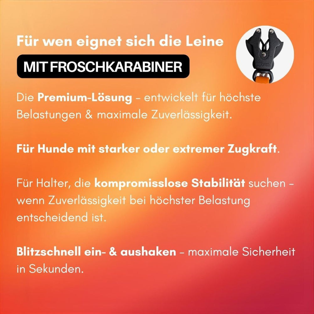 Verstellbare WOOFLEX® Hundeleine mit Froschkarabiner, ideal für starke Hunde und bieten zusätzliche Stabilität.