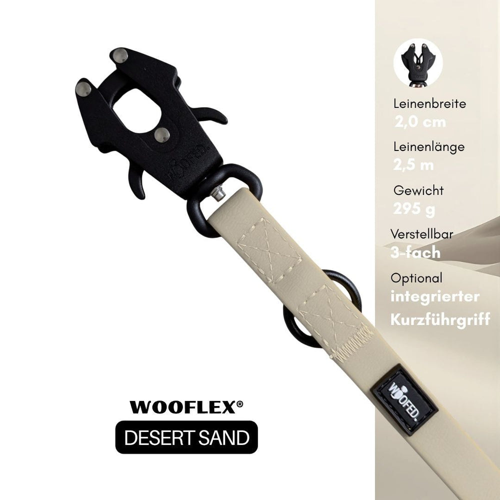 Verstellbare WOOFLEX® Hundeleine in „Desert Sand“, 2,5 m lang und 2 cm breit, ideal für komfortable Spaziergänge.