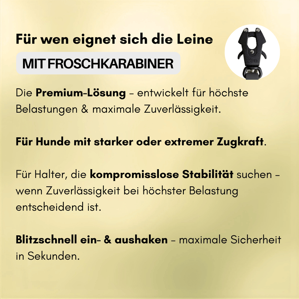 Führleine WOOFLEX® mit Froschkarabiner, ideal für starke Hunde, hohe Stabilität und Sicherheit für Halter.