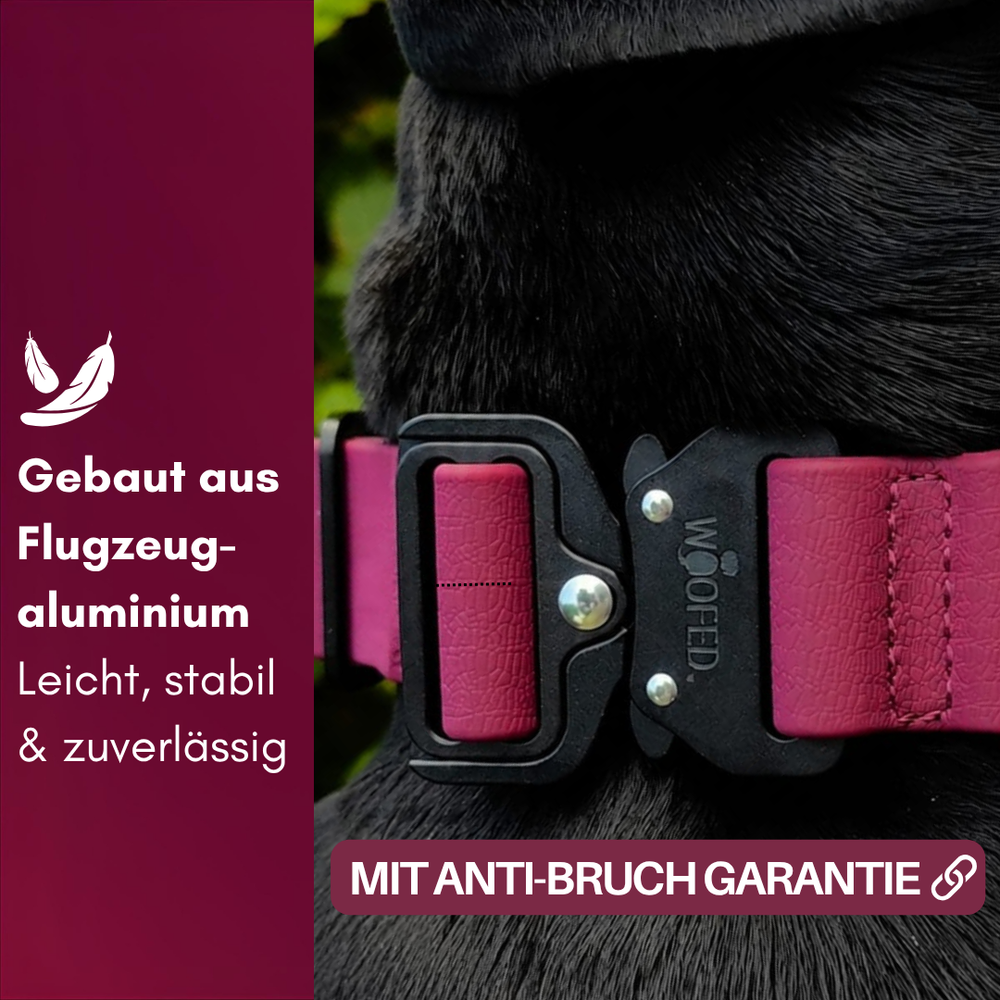 Verstellbares WOOFLEX® Hundehalsband in Rosa mit stabiler Schnalle aus Aluminium und praktischem Griff.