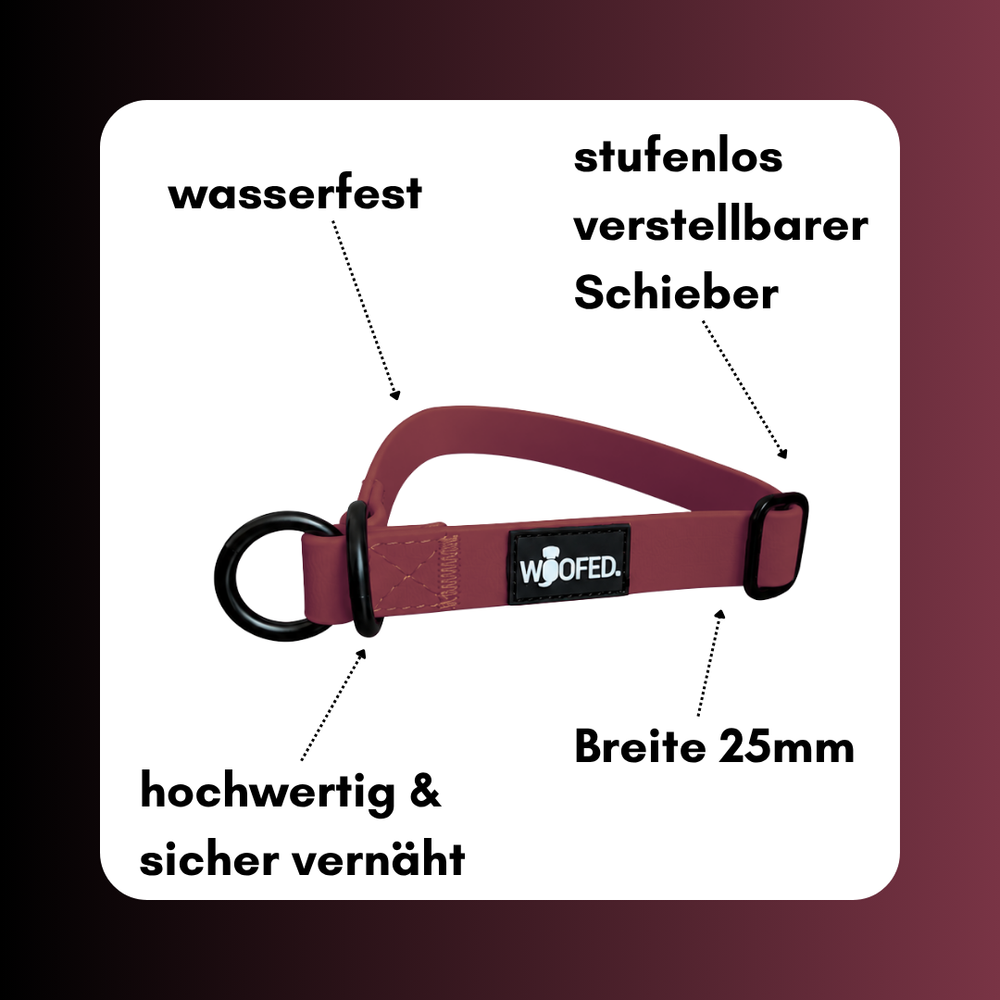 "Wasserfestes WOOFLEX® Zugstopphalsband, stufenlos verstellbar, 25 mm breit, hochwertig und sicher vernäht für Hunde."