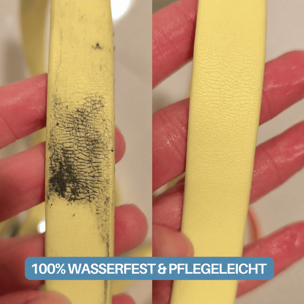 Vergleich der WOOFLEX® Classic Umhängeleine: links beschädigt und schmutzig, rechts sauber und glatt.