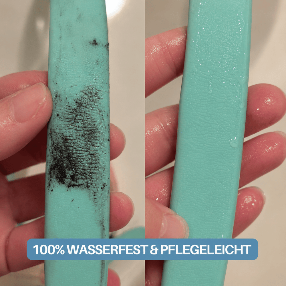 Vergleich der WOOFLEX® Classic Umhängeleine: links schmutzig, rechts nach der Reinigung strahlend sauber.