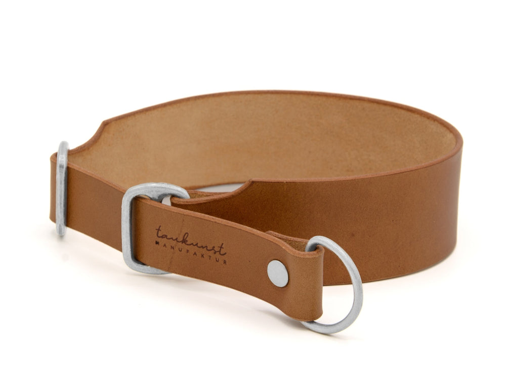 "Schlichtes Braun-Lederhalsband WALDSTREUNER mit silberner Schnalle und Ring für Hunde."