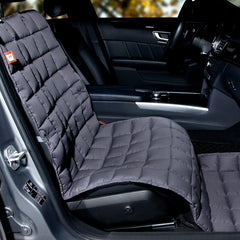 Gepolsterte Autositzauflage in dunklem Grau mit quilted Struktur, passend für Beifahrersitze.