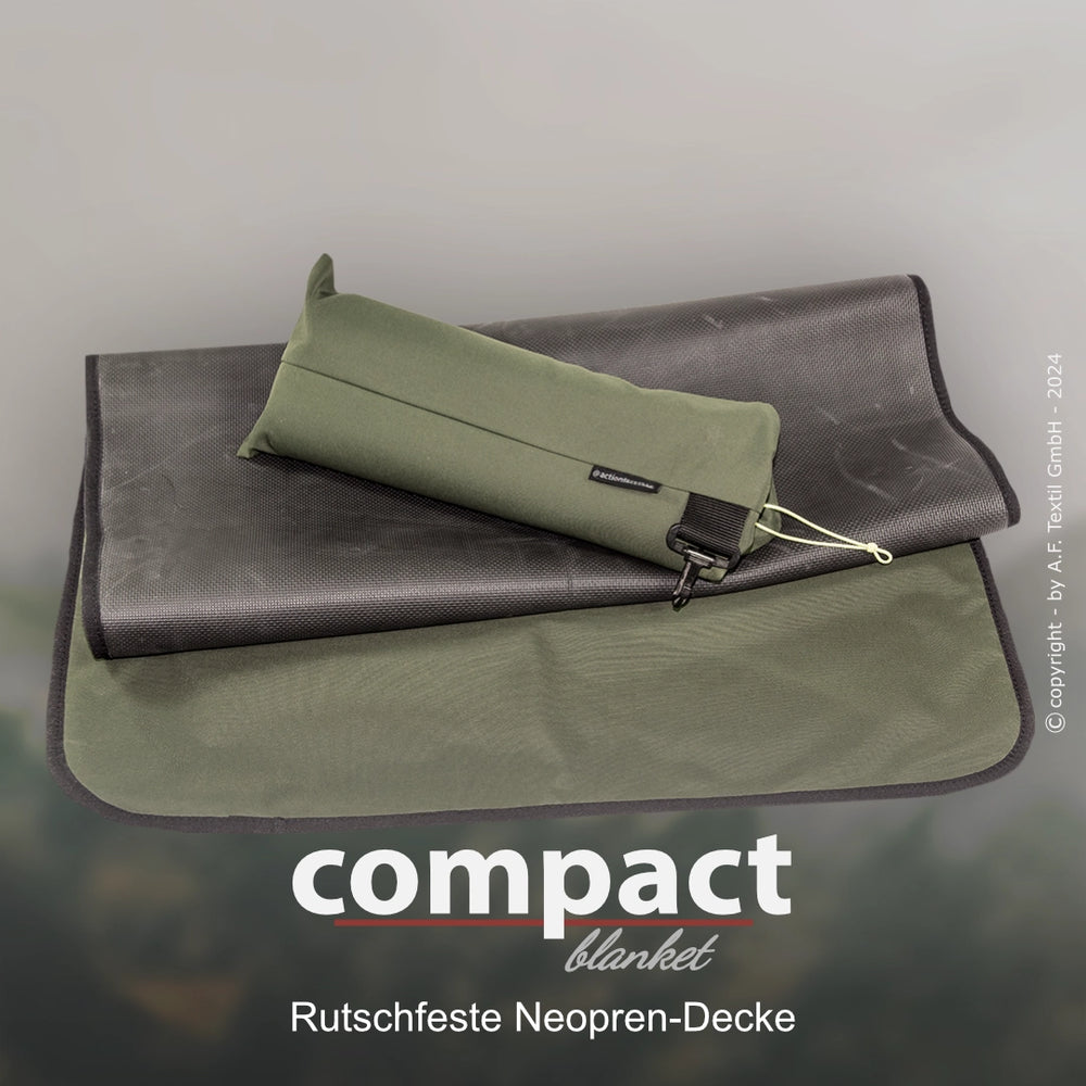 "Kompakte rutschfeste Neopren-Decke in dunklem und olivgrünem Design für vielfältige Einsatzmöglichkeiten."
