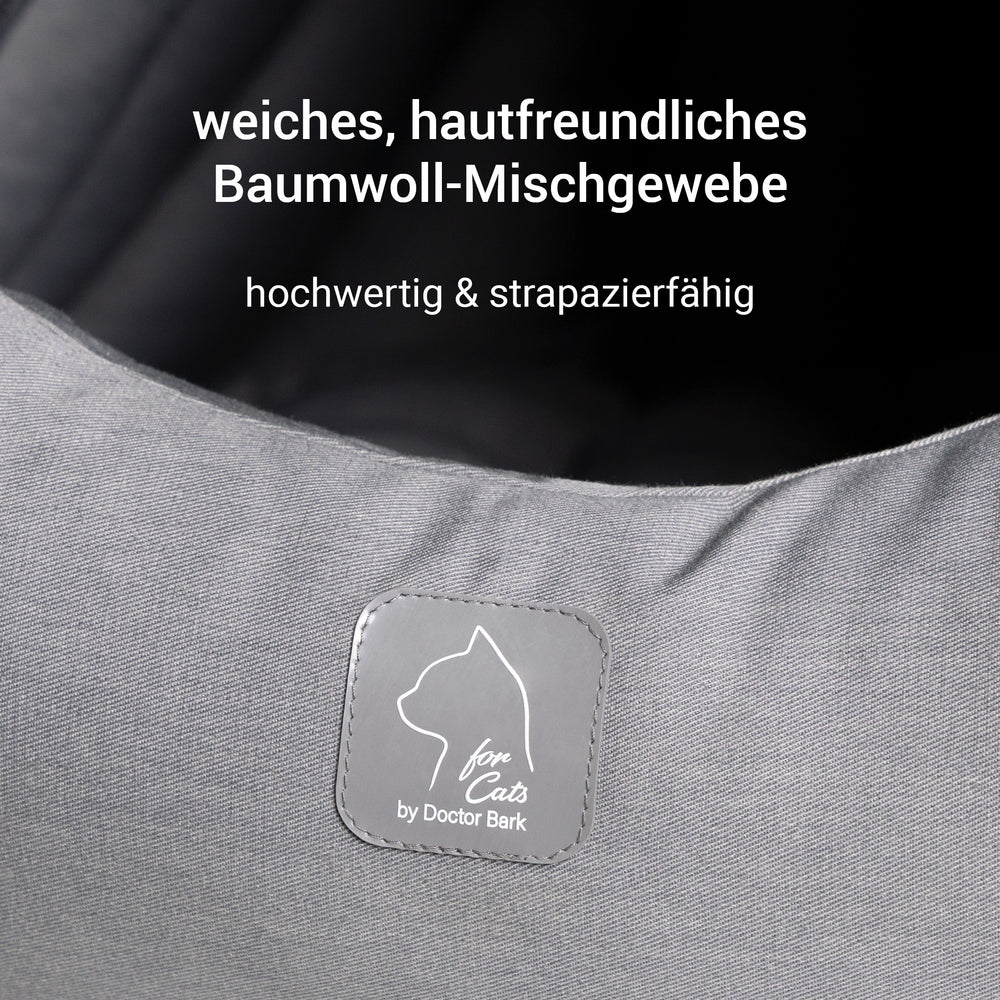 "Graue Katzenhöhle Deluxe aus hochwertigem, hautfreundlichem Baumwoll-Mischgewebe für maximalen Komfort und Langlebigkeit."