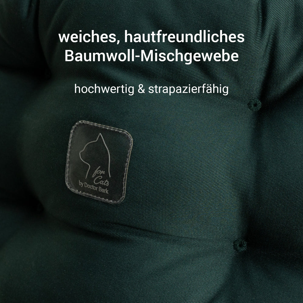 Weiches Katzenbett Deluxe aus strapazierfähigem Baumwoll-Mischgewebe in dunkler Farbe, ideal für entspannte Katzenmomente.